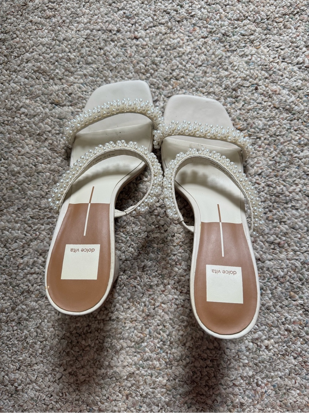 Dolce Vita Pearl-Embellished Ivory Heeled Sandals - Picture 3 of 3